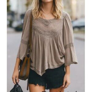 Ultra Pink Taupe L Blouse – Lightweight Boho Lace Cottagecore Statement